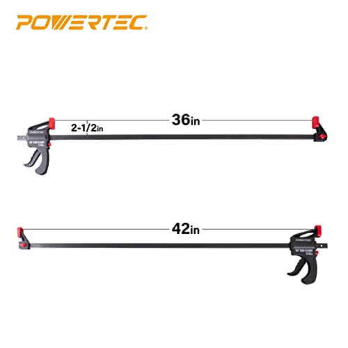 POWERTEC 71788 24 Inch and 36 Inch Bar Clamps with Spreader, Trigger Clamps for Woodworking, One-Handed Carpenter Quick Clamp Sets for Gluing, Wood POWERTEC