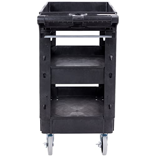 VEVOR Utility Service Cart, 3 Shelf 550LBS Heavy Duty Plastic Rolling Utility Cart with 360° Swivel Wheels (2 with Brakes), Medium Lipped Shelf, VEVOR