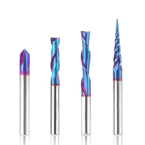 HQMaster CNC Router Bits 4pcs 1/4 Inch Shank Carving Bit Set for Wood Detail Profile V Groove Engraving Solid Carbide CNC Router Bit Collection HQMaster