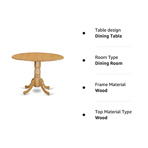 East West Furniture DLT-OAK-TP Dublin Dining Room Table - a Round kitchen Table Top with Dropleaf & Pedestal Base, 42x42 Inch, Oak East West Furniture