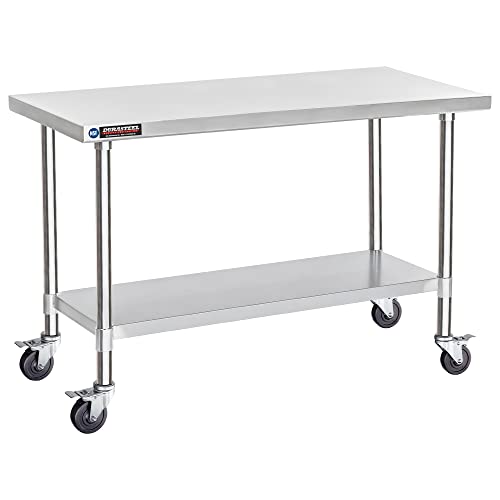 Food Prep Stainless Steel Table - DuraSteel 30 x 60 Inch Metal Table Cart - Commercial Workbench with Caster Wheel - NSF Certified - for Restaurant, DuraSteel