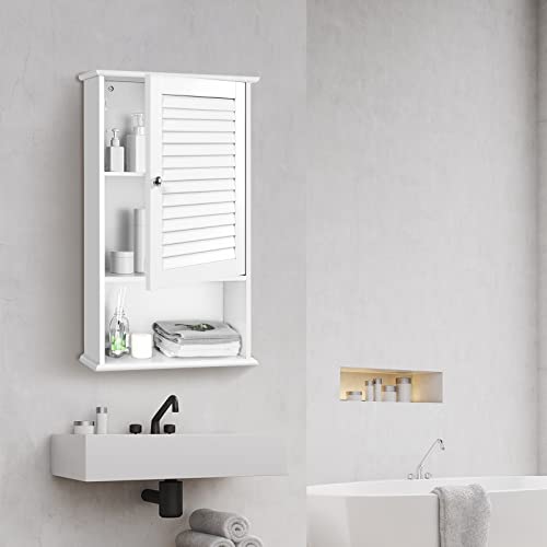 COSTWAY Bathroom Wall Cabinet, Large Capacity Storage Cabinet w/Single Louver Door & Height Adjustable Shelf, Wood Wall Mounted Medicine Cabinet for COSTWAY