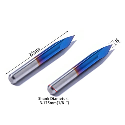10pcs Triangular CNC Router Bits V-Bit, 30 Degree 0.1mm Engraving Bits, 1/8” Shank Nano Blue Coating Sharp Pyramid Bits for Acrylic Wood MDF Aluminum FoxAlien