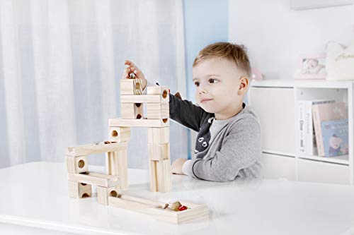 Marble Run Toys, 60 Pieces Wooden Classic Ramps Track Building Construction Set for Children Toddler Golden Age