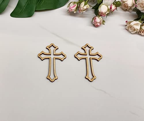 20pcs of Cross Wood Outline Shape,Cross Cake Charm Topper,Laser Cut Unfinished Wood,Antiochian Cross,Christian Cross Crafts (3'', Wood) RUIXUAN