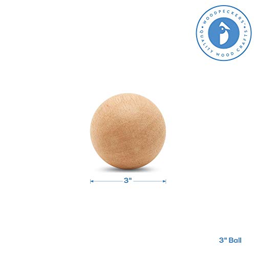 3 inch Wooden Round Ball, Bag of 5 Unfinished Natural Round Hardwood Balls, Smooth Birch Balls, for Crafts and DIY Projects (3 inch Diameter) by Woodpeckers
