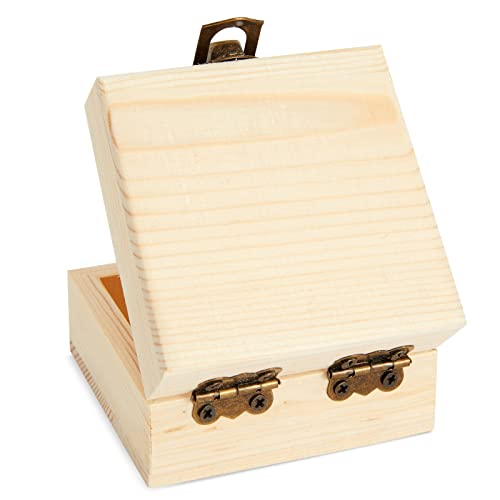 12 Pack of Small Unfinished Wooden Boxes for Crafts Supplies, Paintable Wood Treasure Chests for Jewelry and DIY Projects (2.7x2.7x1.6 in) Bright Creations