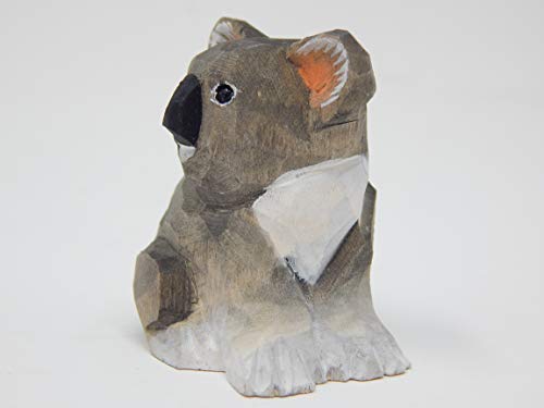 Koala Bear - Small Wooden Figurine - Baby Australian Marsupial Wombat Carving Handmade Decoration Miniature Small Animals Little Art Statue Cake Selsela