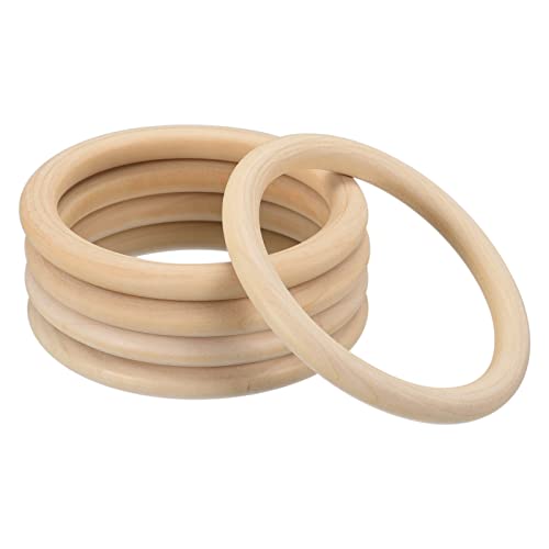 uxcell 5Pcs 100mm(4-inch) Natural Wood Rings, 10mm Thick Smooth Unfinished Wooden Circles for DIY Crafting, Knitting, Macrame, Pendant uxcell