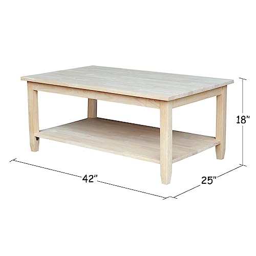 IC International Concepts Solano Coffee Table, 42 in W x 25 in D x 18 in H, Unfinished IC International Concepts