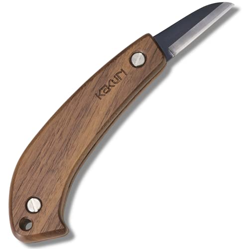 KAKURI Japanese Wood Carving Knife Folding 1.7" (Single Bevel), Made in JAPAN, Japanese White Steel No.2 Blade, Pocket Knife for Woodworking,