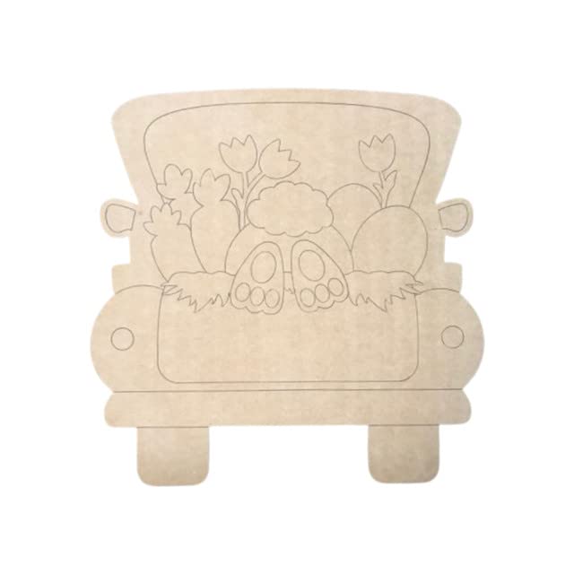 Easter Bunny with Carrots Truck DIY, Unfinished Wood Cutout, Paint by Line Build-A-Cross Build-A-Cross