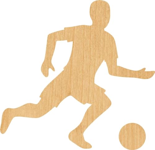 3 Pcs Soccer Player Supply 3" Wooden Shape Ornaments Unique Unpainted Smooth Surface Unfinished Laser Cutout Wood Sheets Boards for Crafts 1/8 Inch WoodArtSupply