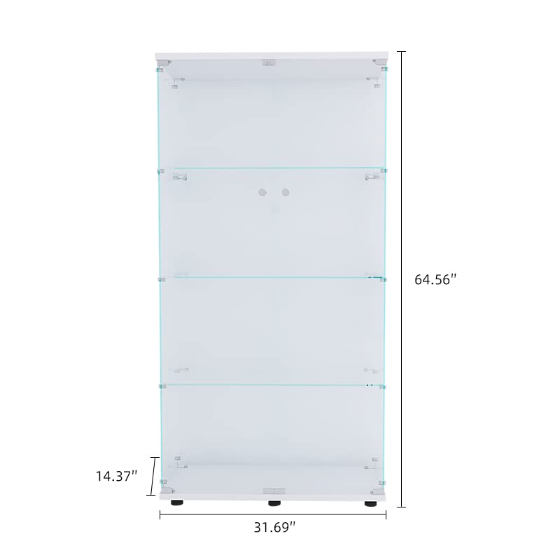 Zipzop Contemporary 64.5'' 4-Shelf Glass Display Cabinet with Two Doors in Upgrade White Zipzop
