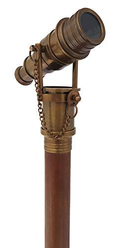 Brass Nautical Telescope Walking Stick Antique Finish Costume Wooden Cane Foldable Rosewood Stick Steampunk Style Brass Nautical