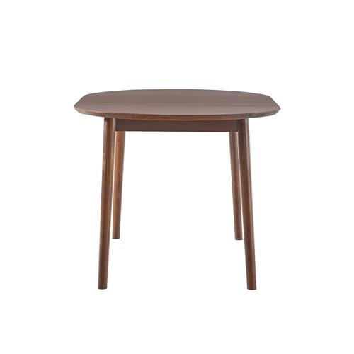 Walker Edison Mid Century Solid Wood Oval Extension Dining Table with Hairpin Legs and Removable Leaf, 60 Inch, Walnut Walker Edison