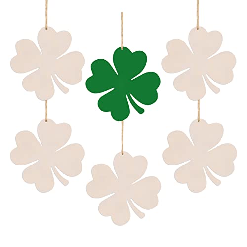 20pcs Shamrock Wood DIY Crafts Cutouts Wooden St. Patrick's Day Hanging Ornaments with Hole Hemp Ropes Gift Tags for Irish Festival St. Patrick's Day