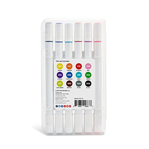 KINGART Studio Twin-Tip™ Permanent Alcohol-Based Sketch Markers, Storage/Travel Case, Set of 12 Unique Colors KINGART