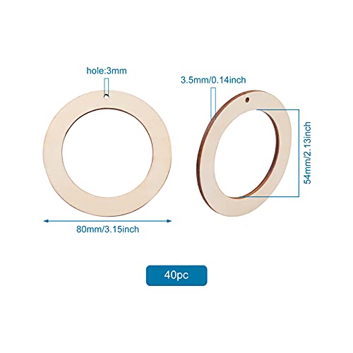 Pandahall 40pcs Unfinished Flat Round Wood Pendants 80mm Wooden Link Ring Charms Christmas Ornaments with 3mm Hole for Home Party Decoration Jewelry PH PandaHall