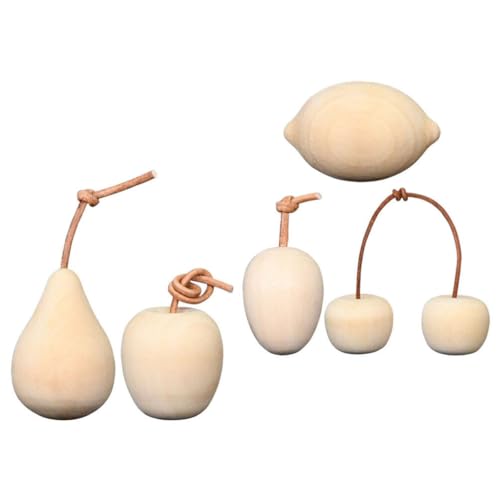 COHEALI Unfinished Wooden Fruits 5pcs Unpainted Blank Pear Apple Lemon Cherry Kiwi 3D Fruits Models for DIY Painting Drawing Craft COHEALI