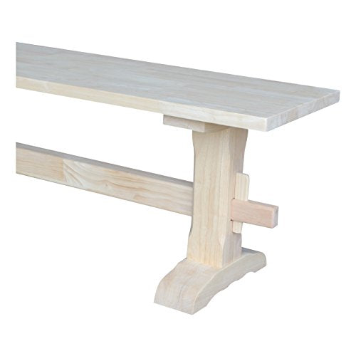 International Concepts Unfinished Solid Hardwood Trestle Bench with Butcher Block Surface for Residential Use, 72"W x 14"D x 17.63"H; Entryway, IC International Concepts