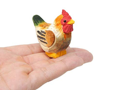 Selsela Brown Hen Miniature Wood Chicken Bird Art Statue Mini Carved Ornament Figurine Small Farm Animals Collectible