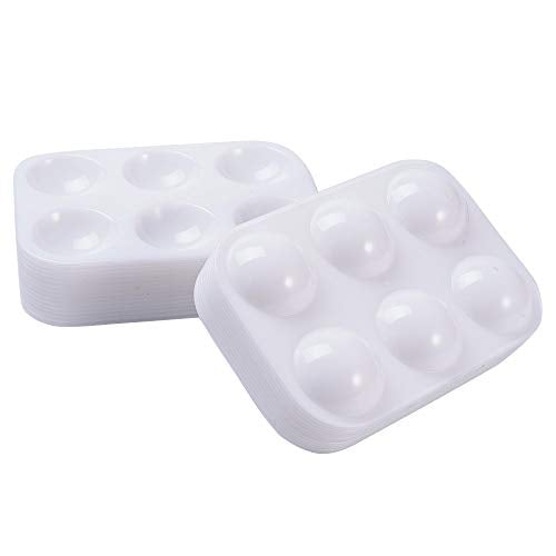 30 PCS White Plastic Paint Palettes 6 Well Rectangular Watercolor Palette Painting Tray for Painting Party, DIY Craft and Art Painting DAIKOYE