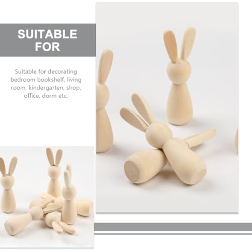 VOSAREA 6pcs Unfinished Wooden Bunny DIY Blank Wood Rabbit Peg Dolls Natural Wooden Bunny Figures for Party DIY Painting Decorations VOSAREA