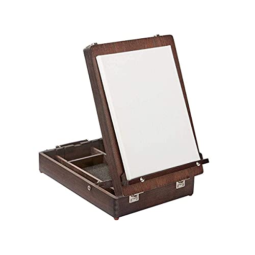 KINGART 702 Adjustable Wood Table Sketchbox Easel, Premium Beechwood Espresso Stain - Portable Artist Desktop Storage Case, Hold All Supplies KINGART