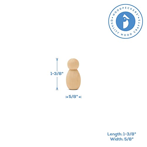 Tiny Peg Doll 1-3/8 inch Pack of 25 Peg People for Crafting and Nativity Set, Loose Parts Play Unfinished Wooden Peg Baby, by Woodpeckers Woodpeckers