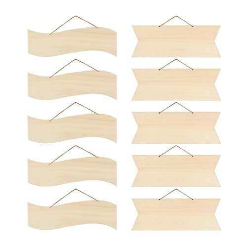 Kisangel 10pcs Hanging Decorative Plaque Unfinished Wood Sign Blank Wooden Plaque Wooden Slices Blank Hanging plaques Wood Decor Blank Wooden Signs Kisangel