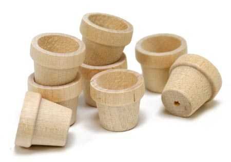 Miniature Unfinished Wood Flower Pots - Pack of 48 Tiny Wooden Flowerpots for Dollhouses, Fairy Gardens, Train Scenes, and Miniature Displays (9/16" Factory Direct Craft