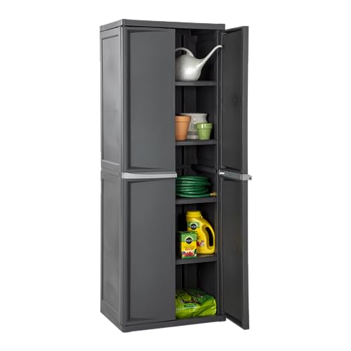 Sterilite 4 Shelf Cabinet, Heavy Duty and Easy to Assemble Plastic Storage Unit, Organize Bins in the Garage, Basement, Attic, Mudroom, Gray, 1-Pack Sterilite
