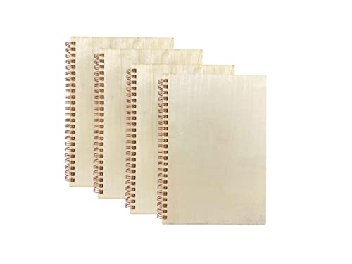 4 Pack A5 Wood Cover Jounal Notebook 40 Sheets Sketchbook 8.5 x 5.8 in Unlined Spiral Notebook for Crafting Project,Small Scrapbook Cregugua