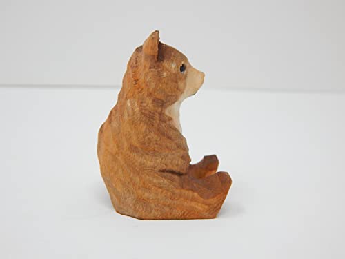 Selsela Brown Bear Grizzly Kodiak Keychain Ring Clip Charm Miniature Wood Mini Figurine Small Animal Selsela