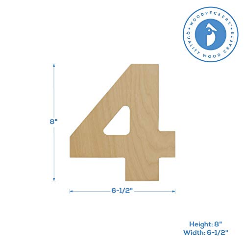Wooden Number 4 Cutouts 8", Wooden Numbers for Wall Decor, Home Decor, Crafts, and Party Decorations by Woodpeckers Woodpeckers