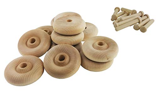 Wood Wheels - 12 Pack with Free Axle Pegs - Made in USA (2" Diameter) Maple Landmark
