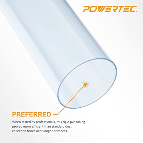 POWERTEC 70272V Clear PVC Pipe 4" x 36" Long, 1PK, Rigid Plastic Tubing for Dust Collection Hose & Fittings POWERTEC