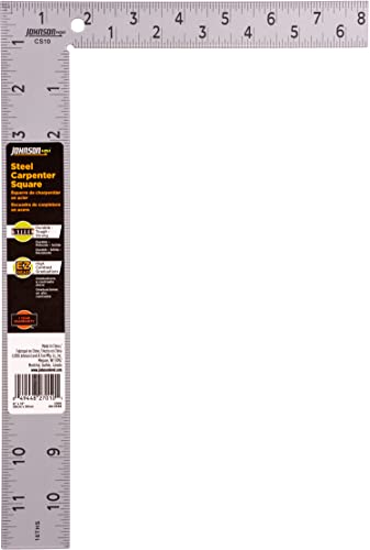 Johnson Level & Tool CS10 Professional Easy-Read Steel Carpenter Square, 8" x 12", Silver, 1 Square Johnson