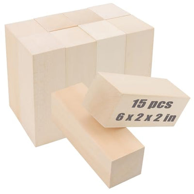 JOIKIT 15 Pack 6 x 2 x 2 Inches Basswood Carving Blocks, 15x5x5cm Unfinished Soft Wooden Carving Blocks, Kiln Dried Whittling Blocks Natural Craft