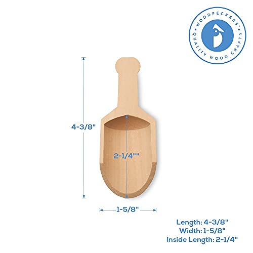 Small Wooden Spoons 4-3/8 Inches Long, 10 Unfinished Small Wooden Scoops for Jars, Bath Salts, Sensory Bins, Minerals, Candies, Sugar & Coffee, by Woodpeckers