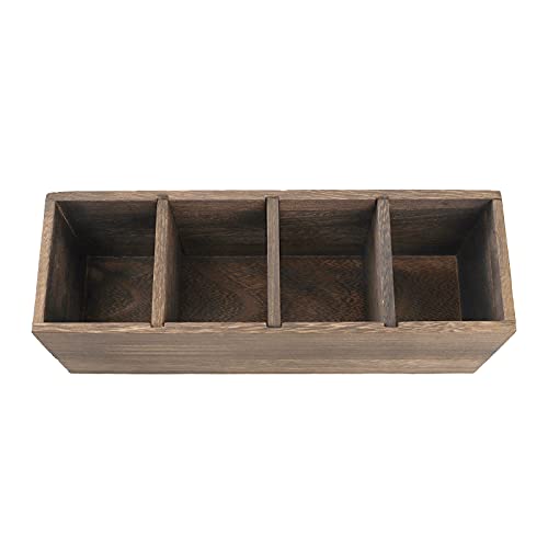 Dicunoy 2 Pack Wooden Pencil Holder for Desk, Rustic Wood Remote Control Holder Caddy, Retro Table Organizer with 4 Compartments for Art Supplies, Dicunoy