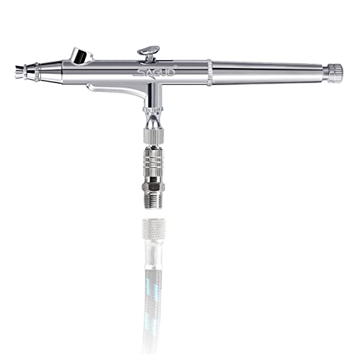 SAGUD Airbrush Kit 0.3mm Dual-Action Air Brush Gun with 20cc and 40 cc Plastic Fluid Cups - Extra 0.2mm & 0.5mm Nozzles Needle Air Caps and Quick SAGUD