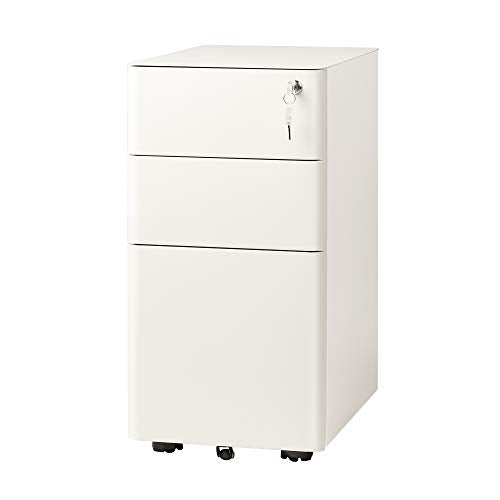 DEVAISE 3-Drawer Slim Vertical File Cabinet, Fully Assembled Except Casters, Legal/Letter Size, White DEVAISE