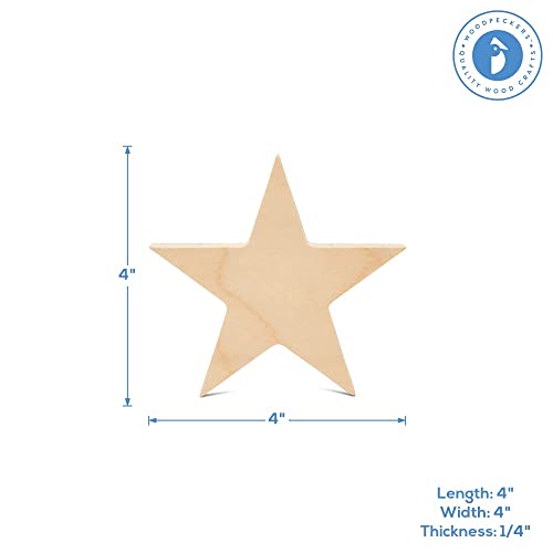 Chunky Wood Stars for Crafts 4-inch, Pack of 10 Wooden Craft Shapes for July 4th & Christmas Bulletin Board Decorations, by Woodpeckers Woodpeckers