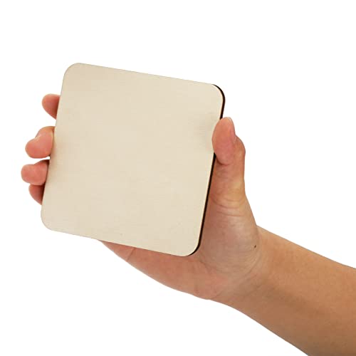 ZEAYEA 50 Pcs Unfinished Wood Squares Pieces, 4 x 4 Inch Thick Wood Coasters, Wooden Tiles for Coasters, Blank Wood Slices for Crafts, Painting, ZEAYEA