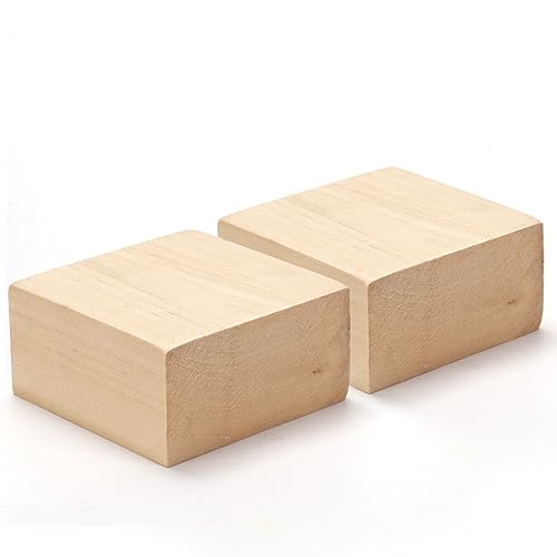 2 Pack Unfinished Basswood Carving Blocks Kit, 4 x 4 x 2 Inch Unfinished Bass Wood Whittling Soft Wood Carving Block Set for Kids Adults Wood Carving PONGJA