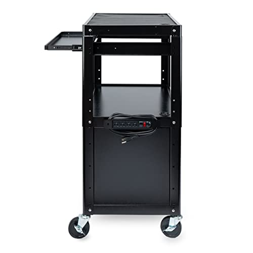 Metateel Steel Large AV Cart with Extra Storage - Adjustable Height Cart with Locking Cabinet, Pullout Tray, Power Strip, and Cord Management - Holds Metateel