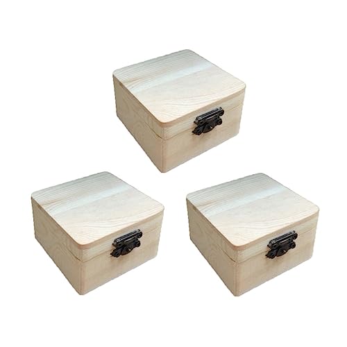 COHEALI 6 Pcs Unfinished Wooden Case Antique Jewelry Organizer Wood Treasure Chest Unfinished Chest Square Wooden Chest Jewelry Organizer Tray Lock COHEALI
