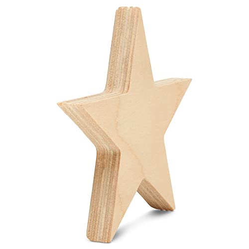Chunky Wood Stars for Crafts 4-inch, Pack of 10 Wooden Craft Shapes for July 4th & Christmas Bulletin Board Decorations, by Woodpeckers Woodpeckers